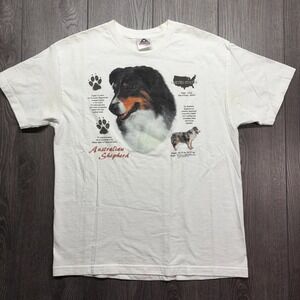 Vintage Australian Shepherd Dog T Shirt Large White Nature Animal 1990s